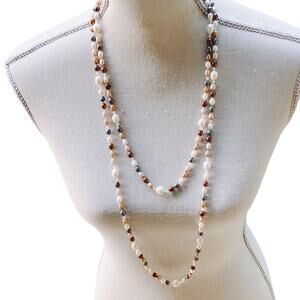 Long 66" Cultured Freshwater Pearl Endless Opera Rope Knotted Necklace Colorful